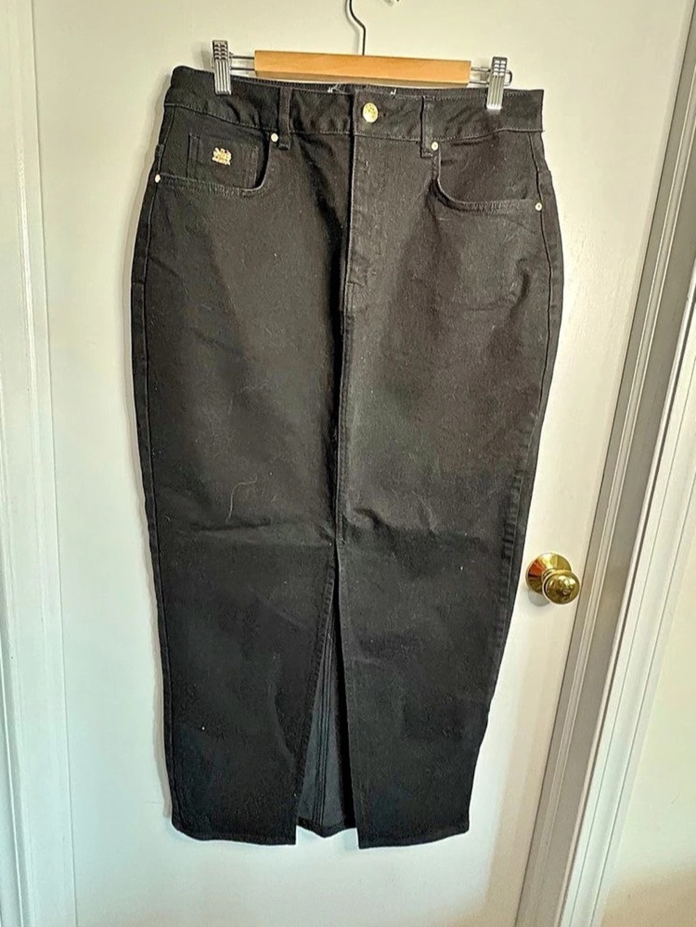 Holland Cooper NWOT Sz 16 Black Cotton Denim Maxi Skirt Luxury Equestrian Tall